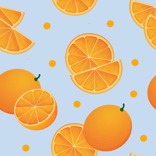 Oranges half an orange slices seamless pattern in cartoon style Vector