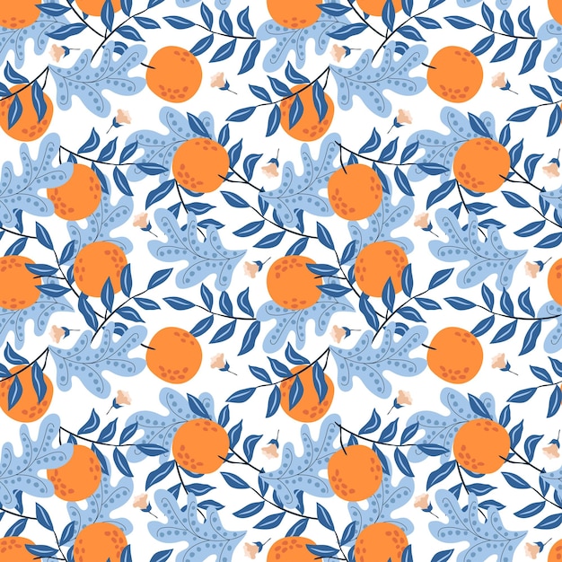 Oranges in leaves Floral pattern Seamless pattern vector illustration