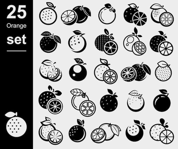 Oranges set. Collection icons orange. Vector illustration