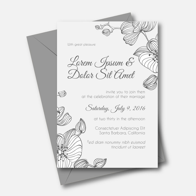 Orchid Hand drawn wedding invitation 