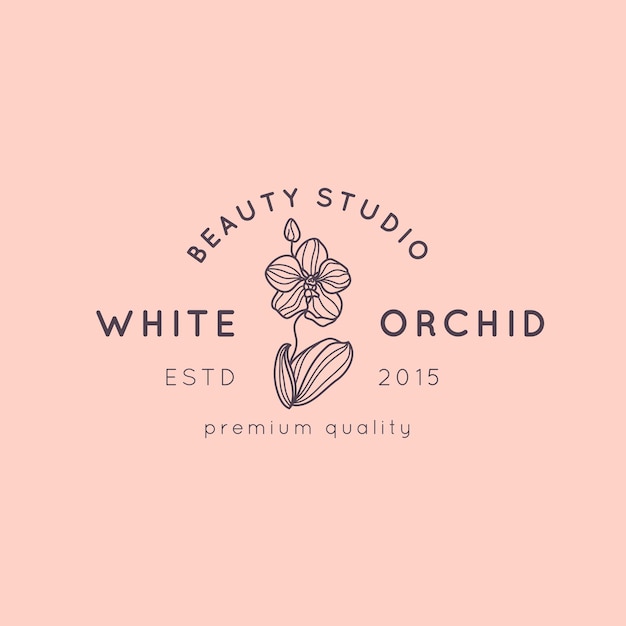 Vector orchid logo design template in simple minimal linear style. vector floral emblem and icon for beauty salon, spa.