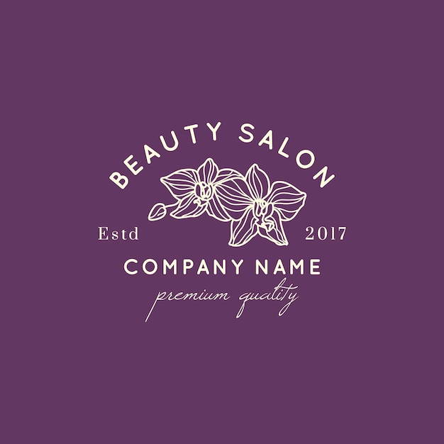 Orchid logo design template in simple minimal linear style. Vector floral emblem and icon for Beauty Salon, SPA.