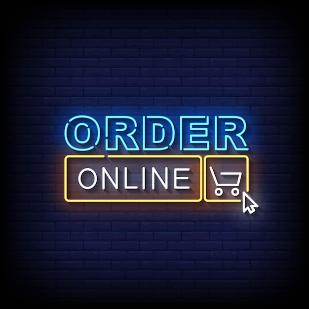 Order Online Neon Sign On Brick Wall Background Vector