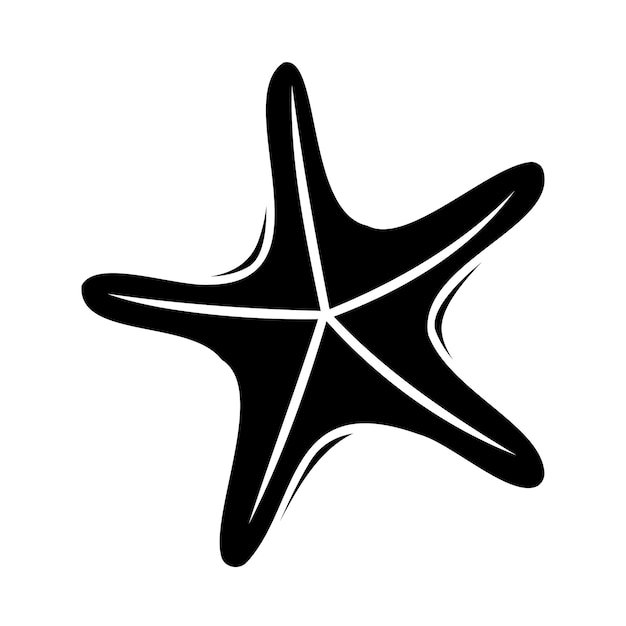 Ordinary starfish or starfish marine flora and fauna flat vector icon Silhouette of a starfish in black