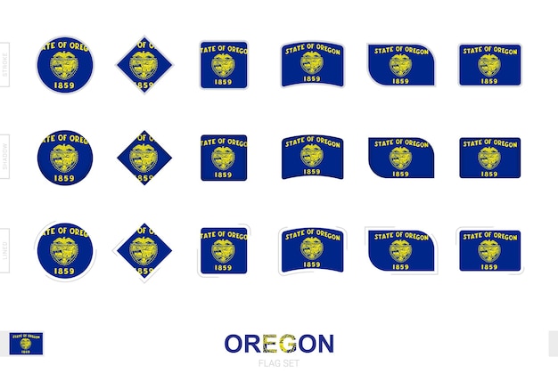 Oregon flag set, simple flags of Oregon with three different effects.