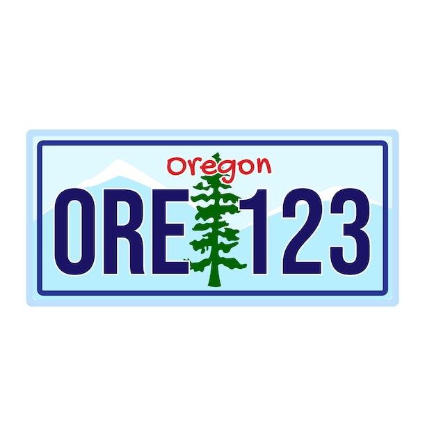 Oregon license plate usa car registration number vector illustration American metal design isolated on white Automobile sign with hill tree