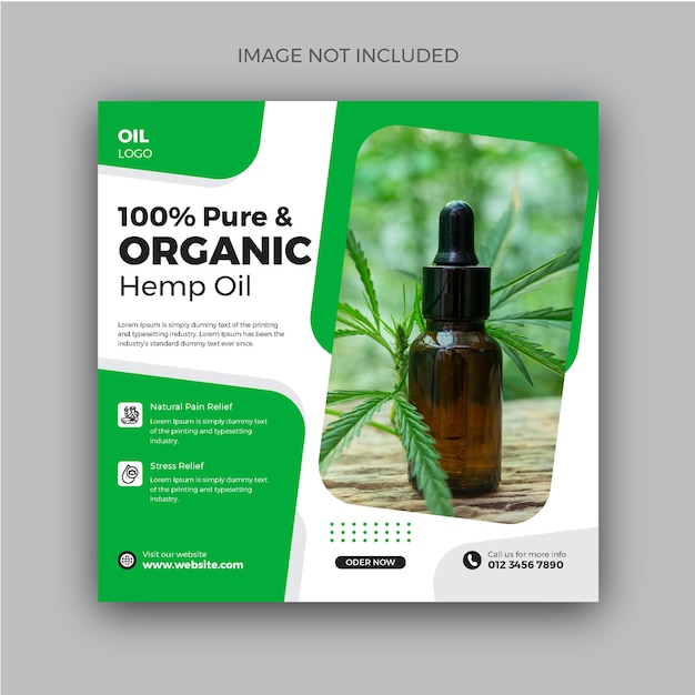 Orgamic hemp oil square social media banner post Templete