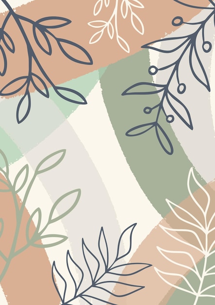 Organic Abstract Minimalist Pastel Background With Leaves, Memphis Style Background