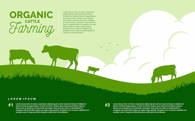 organic cattle farming vector flat background agriculture landscape vector illustration