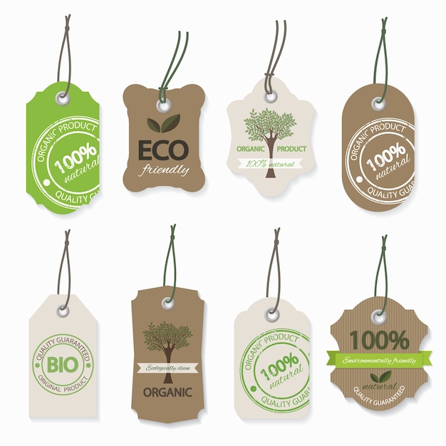 Organic eco natural label set isolated on white