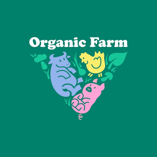 ORGANIC FARM LOGO WITH PIG COW AND CHICKEN