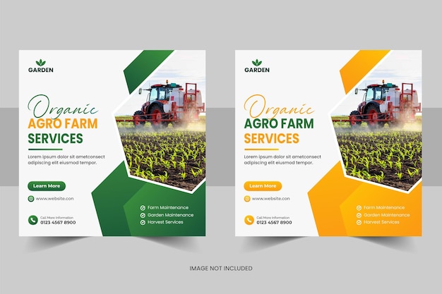 Organic farm or Smart Agriculture service social media post banner or lawn mower landscaping banner