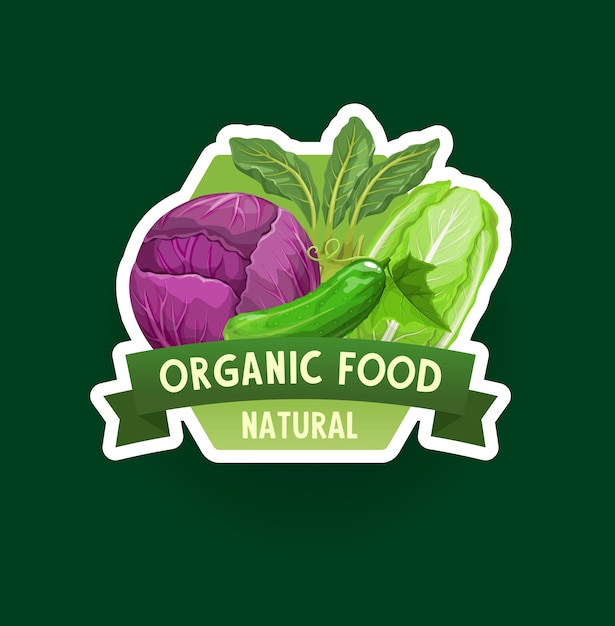 Organic farm vegetable vector label or icon