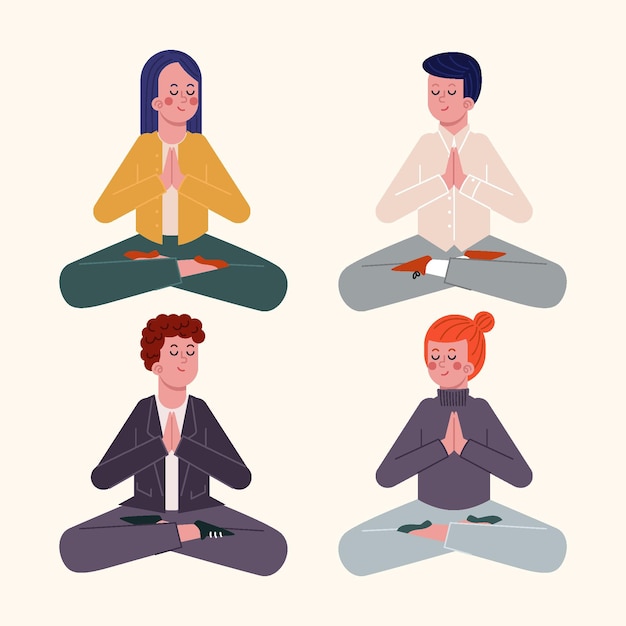 Organic flat business people meditating illustration