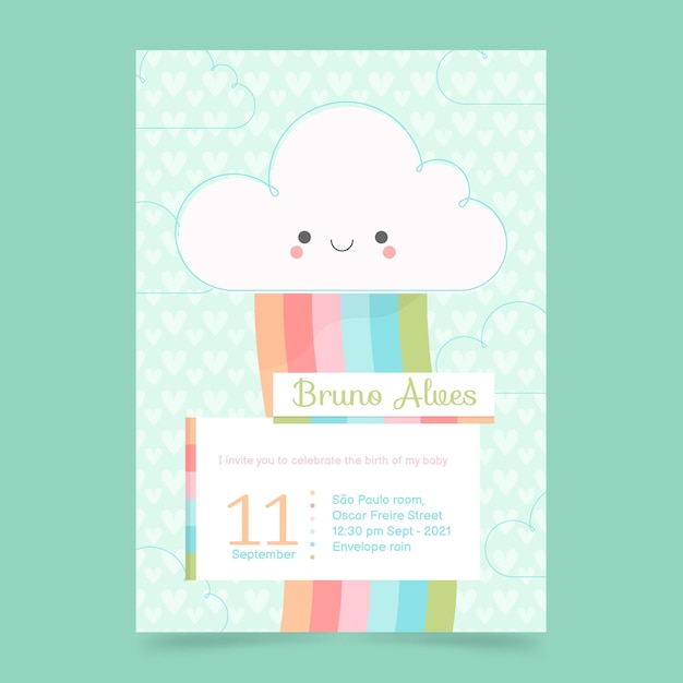 Organic flat chuva de amor baby shower invitation