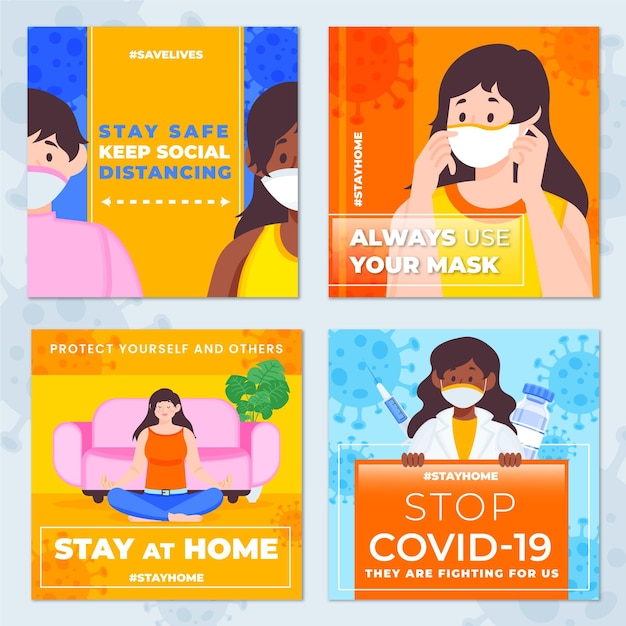 Organic flat coronavirus instagram post set