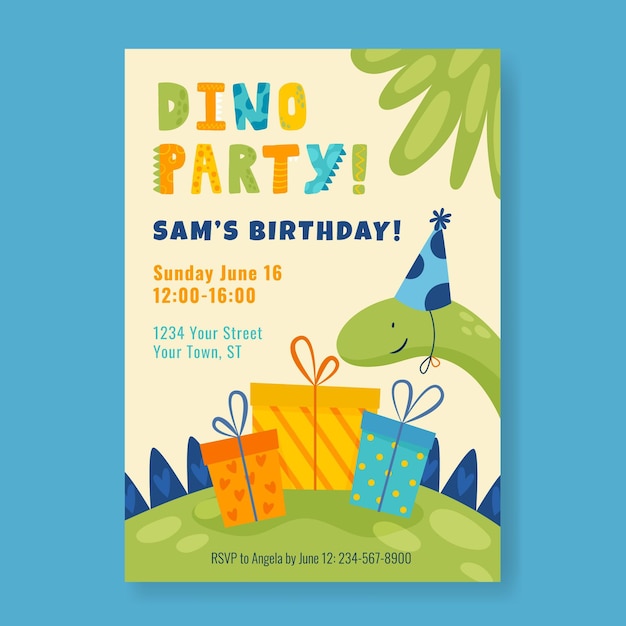 Organic flat dinosaur birthday invitation