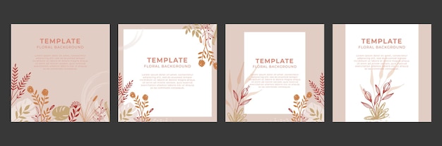 Organic flat floral template for social media or square flyer. Organic flat floral set