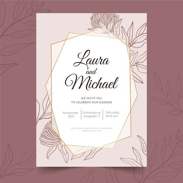 Organic flat floral wedding invitation template