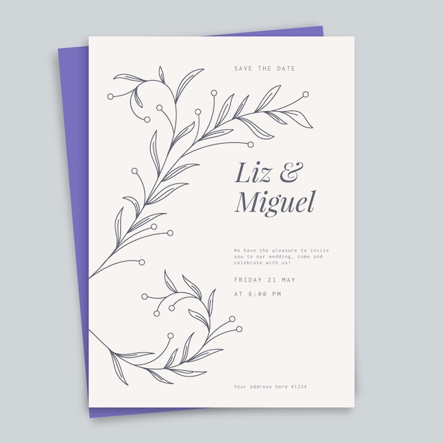 Organic flat minimalist wedding invitation template