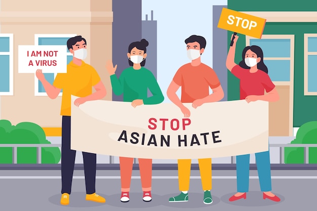 Organic flat stop asian hate illustration