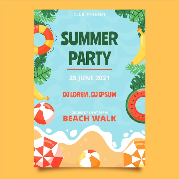 Organic flat summer party vertical poster template