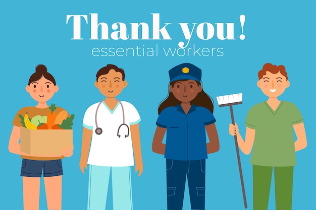 Organic flat thank you essential workers illustration