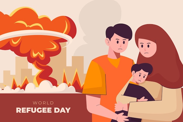 Organic flat world refugee day illustration