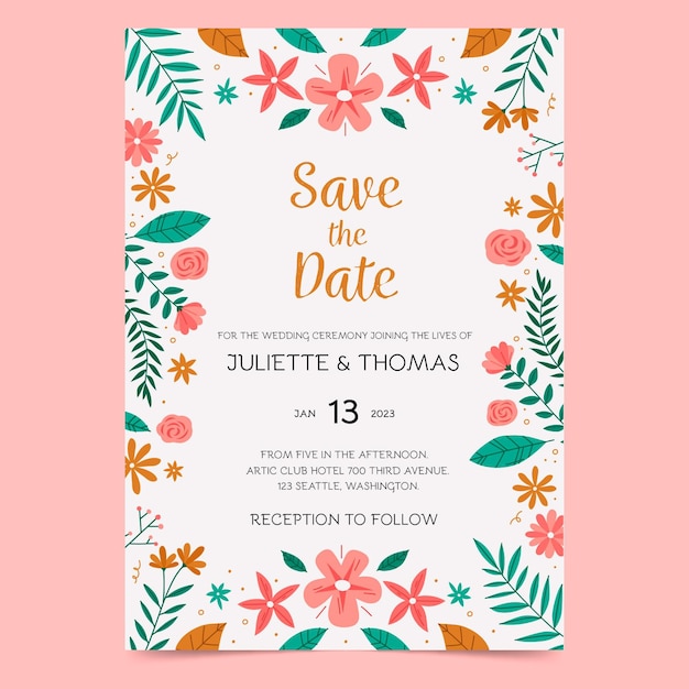 Organic  floral wedding invitation template