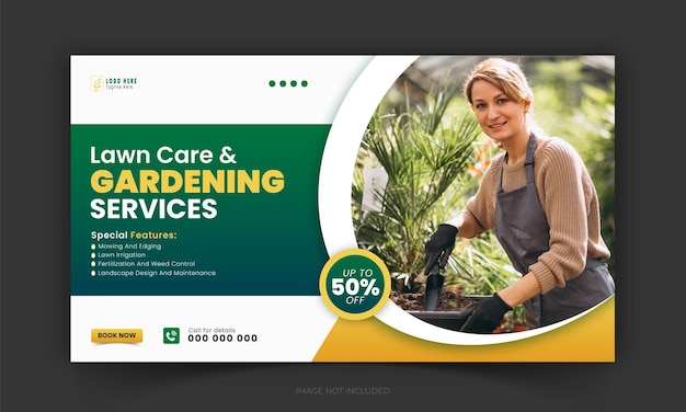 Vector organic food and agriculture services youtube video thumbnail design lawn care garden cover post