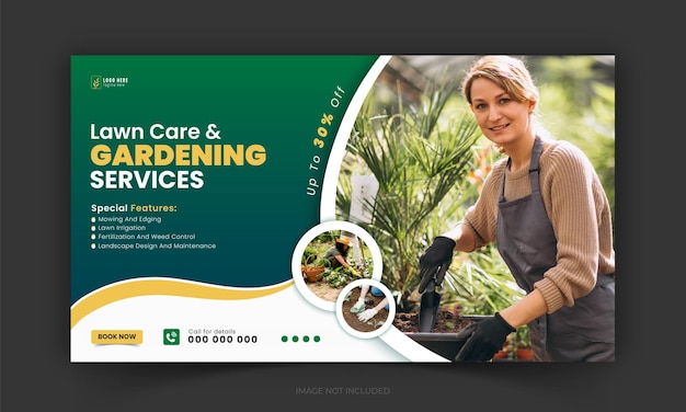 Vector organic food and agriculture services youtube video thumbnail design lawn care garden cover post