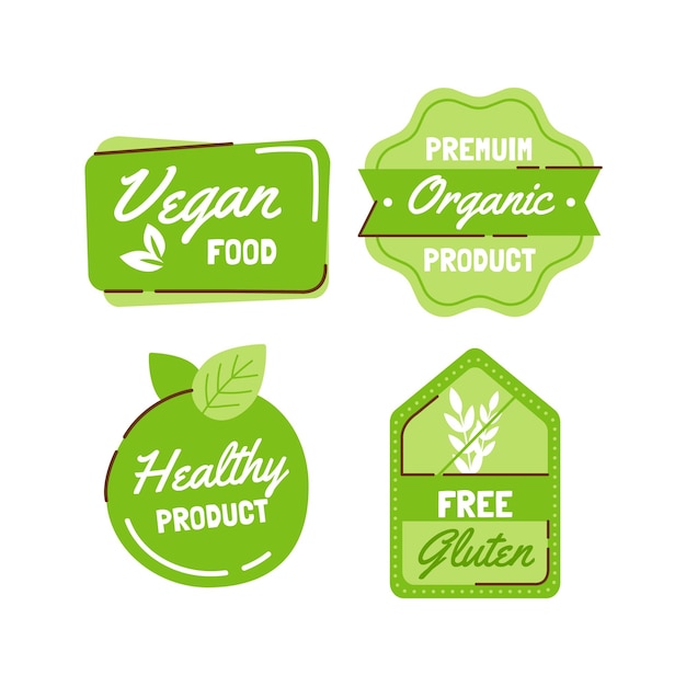 Organic food drink Hand drawn Flat Label collection food