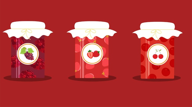 Vector organic fruit jam jars on isolated background illustration