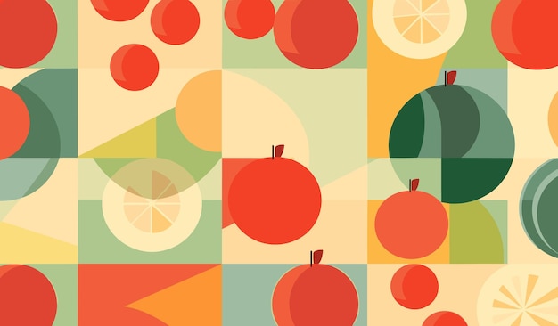 Vector organic fruit amp vegetable geometric pattern for farmtotable delights bauhausinspired