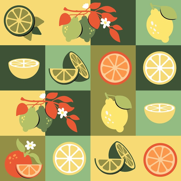 Vector organic fruits seamless pattern vector illustrationorganic fruits seamless pattern orange lemon