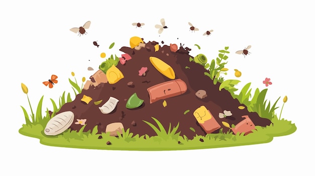 Organic Garbage Pile with Flies and Soil Debris