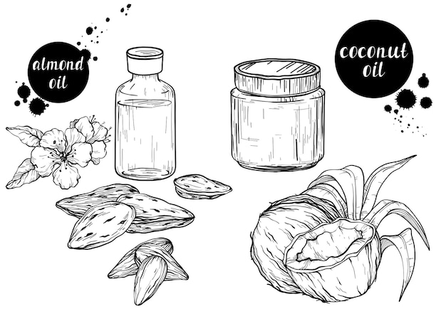 Organic hand drawn oils Almond oils coconut butter Black and white