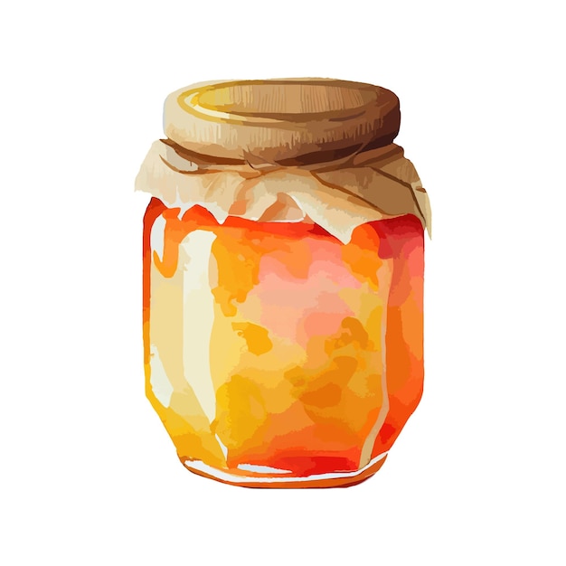 Organic honey in a glass jar perfect for a healthy and sweet breakfast or dessert Golden liquid from beekeeping Vector watercolor illustration