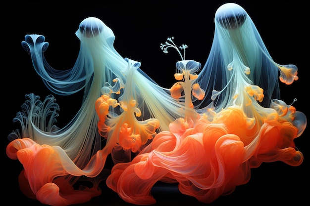 Organic liquid paint color floating in Halloween ghost background illustration