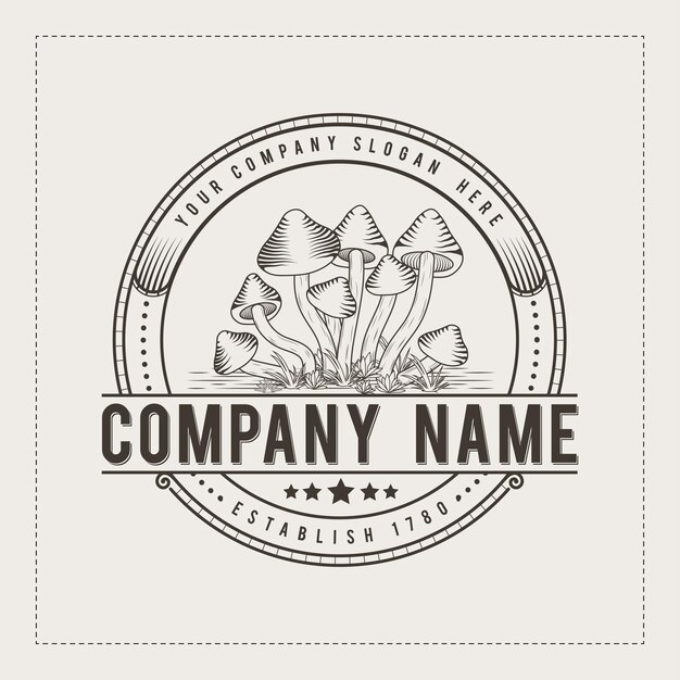 Vector organic mushroom logo design fungus vintage logo template