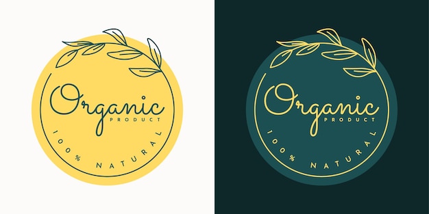 Organic product label illustration template design