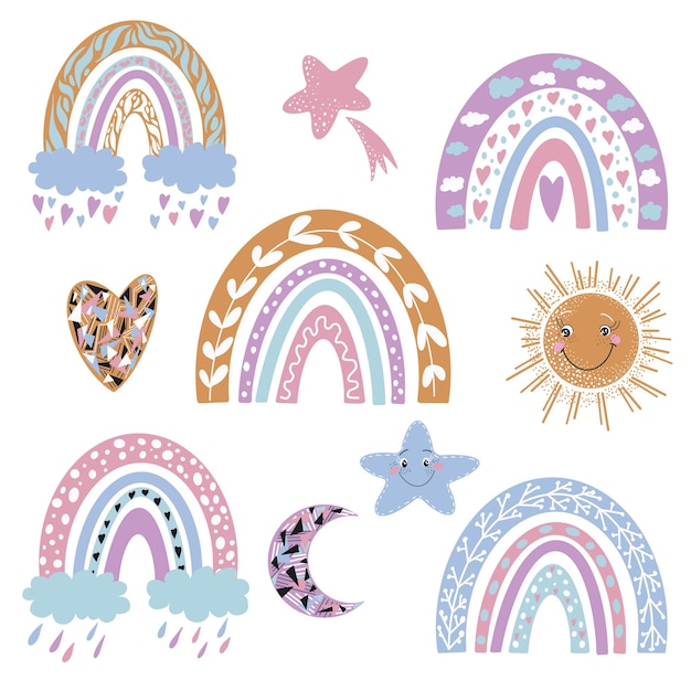 Organic Rainbow Rainbow Clip Art Boho elements collection