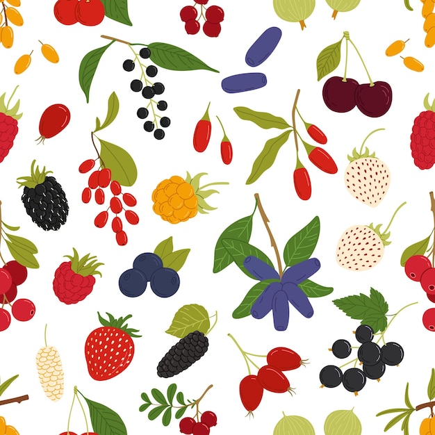 Organic ripe berries seamless pattern background