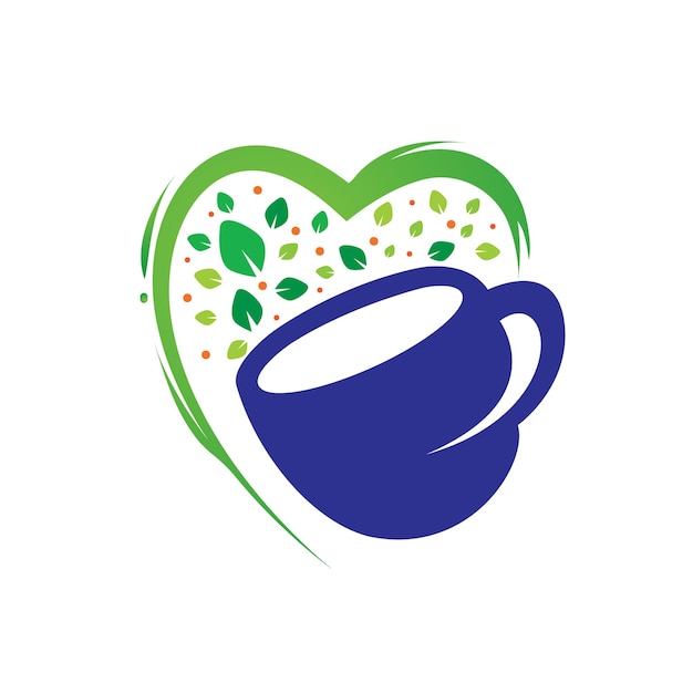 Organic tea vector logo design. Leaf mug for natural drink logo template.