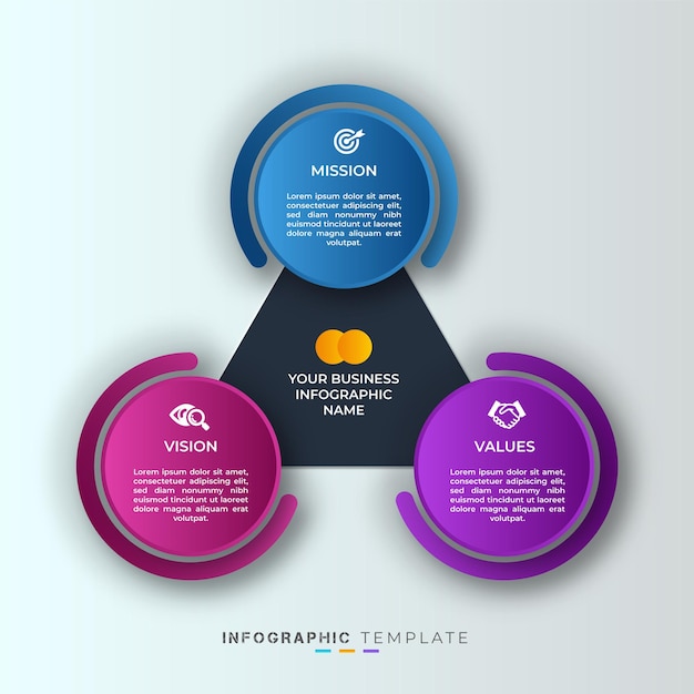 Organization mission, vision and values creative business presentation infographic element