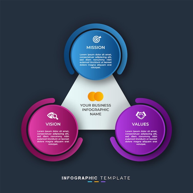 Organization mission, vision and values creative business presentation infographic element