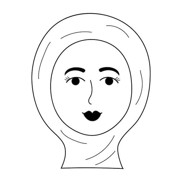 Oriental girl face in a hijab in doodle style