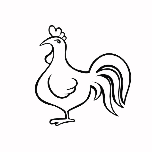 Oriental horoscope symbol of rooster chicken line vector illustration