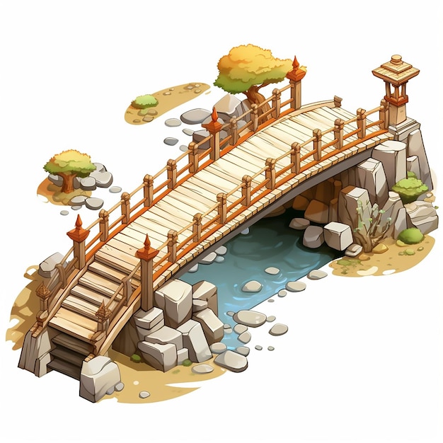 oriental japan map 3d japanese game graphic temple tower isolated rock illustration cartoon