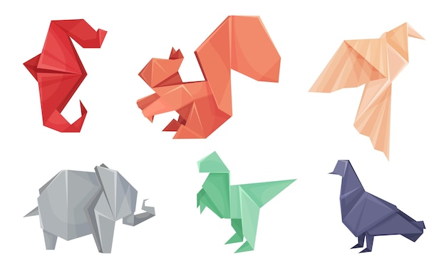 Vector origami animals vector set colorful art of paper folding